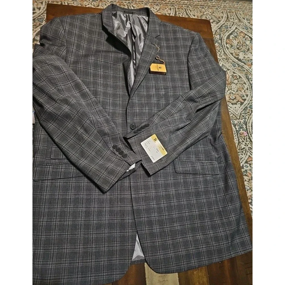 Stacy Adams Gold Mens Charcoal Grey Plaid Suit Jacket Sport Coat Blazer 50L New